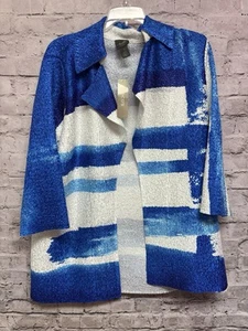 Chico’s Travelers New Women’s Graphic Crushed Jacket Blue White Size 1  - Picture 1 of 4