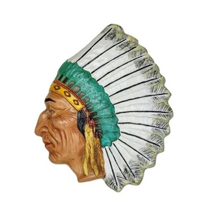 Vintage 40er Jahre Kopfschmuck Indianer Häuptling Kreidegeschirr Gips Wandbehang - Bild 1 von 9