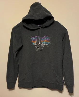 Moletom Patagonia feminino grande cinza orgânico pulôver com capuz Raindrop Peak - Imagem 1 de 4