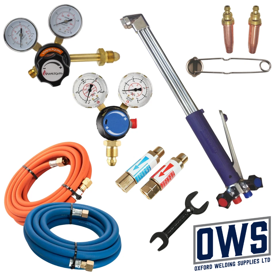 OXY PROPANE GAS CUTTING TORCH KIT OXYGEN FLAME CUTTER HOSE REGULATOR KIT GAUGE - Image 1 of 1