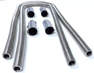 44" Chrome Stainless Steel Heater Hose Kit w/ Polished Aluminum End Caps - Picture 1 of 4