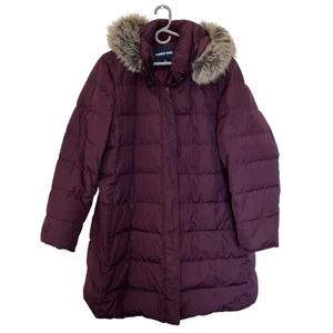 Lands End Womens 600 Down Winter Long Coat Jacket Size 2X Purple Faux Fur Hood - Picture 1 of 11