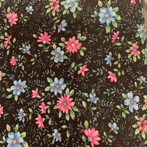 Black Cotton With Pink And Blue Flowers MVP Collection Fabri quilt BTY - Picture 1 of 2