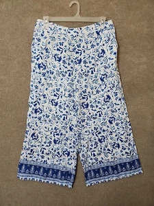 Pantalones Cortos Joie Pierna Ancha 100% Lino Para Mujer XL Blanco Azul Floral Pull On Nuevos Sin Etiquetas - Imagen 1 de 8