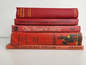 Antique Vtg Book Stack Lot Old Library Xmas Decor Staging Dark Academia Red - Picture 1 of 15