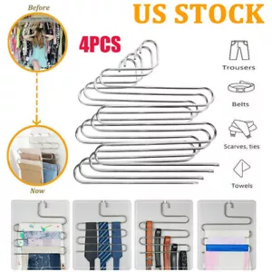 Trousers Hanger 5 Layers Pants Jeans Scarf Tie Storage Organizer Save Space - Picture 1 of 16