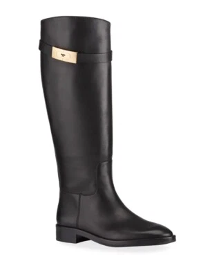 Botas de montar altas Tory Burch de cuero de becerro T-Hardware nuevas sin caja en negro perfecto talla 6 Foto 1 de 4