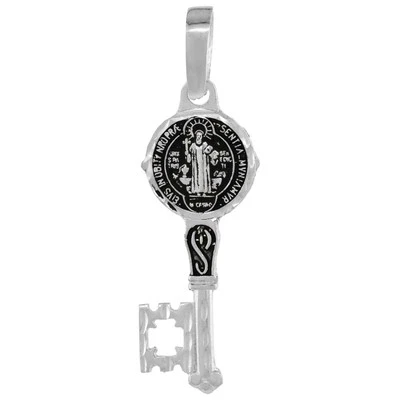 Argento Sterling San Benedetto Chiave Doppio Lato Ciondolo, Italiano Astuccio - Immagine 1 di 3