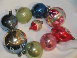 9 POLAND VINTAGE CHRISTMAS ORNAMENTS GLASS BALLS MERCURY PAINTED BALL ORNAMENT - Picture 1 of 9