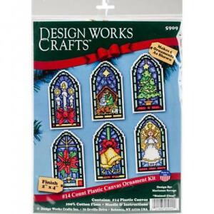 Design Works Counted Cross Stitch Kit 2"X4" 6/Pkg-Stained Glass Ornament (14 Cou