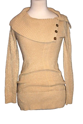 Suéter túnica cuello capucha botones acanalados Style & Co metálico dorado talla pequeña S Foto 1 de 2