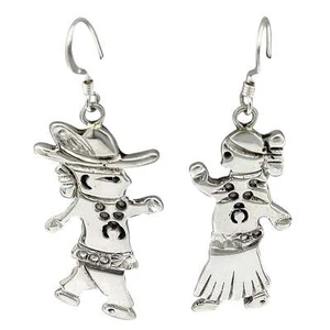 Allison Manuelito, French Hook Earrings, Song & Dance, Navajo Made, 2 1/16" - Picture 1 of 6