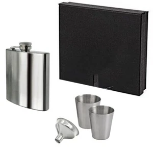 Stainless Steel Hip Flask Gift Box with Funnel and 2 Cups for Travel or Gift - Foto 1 di 2