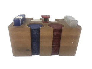 Carte da gioco fiches poker vintage legno caddy us aria testa di cane in rilievo - Foto 1 di 9