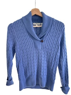 Pria Size Medium Sweater Vintage Cable Knit  Periwinkle Blue 100% Cotton V-Neck - Image 1 of 4