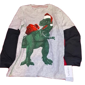 Carter's Dinosaur TRex Santa Claus Christmas Long Sleeve Shirt Boys Size 5 NWT - Picture 1 of 8
