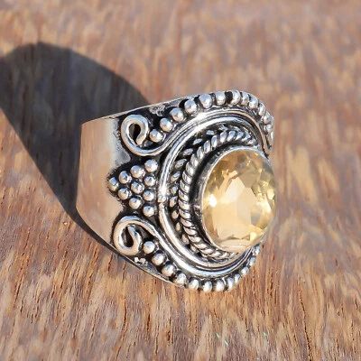 Anillo artesanal de plata de ley 925 con piedras preciosas de topacio citrino joyería de fiesta Foto 1 de 4