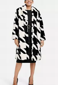 Sergio Hudson for Target black white exploded houndstooth coat faux fur S RARE - Picture 1 of 10