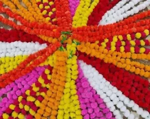 Ghirlanda calendula artificiale cacca/puja decorazione festa matrimonio ghirlanda 4,7 piedi - Foto 1 di 12