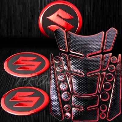 Almohadilla para tanque de combustible 24 piezas negra + roja cromada + 2 pegatinas emblema carenado logotipo Suzuki 3D de 2" Foto 1 de 4