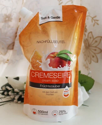 SCHMEES GMBH 500ml Soft&Gentle Cremeseife Nachfüllbeutel Früchte Hände Seife flüssig