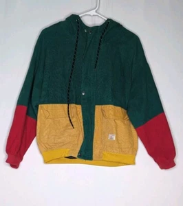 Zaful Cordjacke Damen 6 grün gelb Reißverschluss Druckknopf Kapuze Colorblock Pattentasche  - Bild 1 von 9