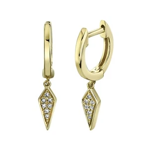 Pendientes Cometa Escudo Diamante Oro Amarillo 14K Huggie Gota Corte Redondo Natural 0.04 - Imagen 1 de 5