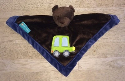 Tiddliwinks Brown Bear Lovey Plush Security Blanket Navy Green Car - Image 1 of 3