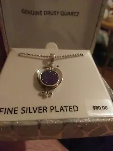 Drusy Quartz Purple Blue Silver Plated Womens Pendant Necklace - Picture 1 of 1