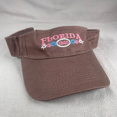 Florida Visor Hat Women OS Brown Strapback Sun Cap Embroidered Floral - Image 1 of 4