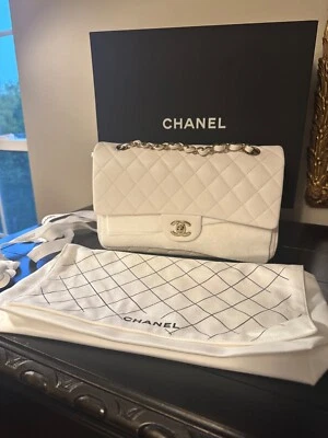 NEW w RECEIPT Chanel White Caviar Medium Classic Double Flap Bag w Light Gold HW - Image 1 of 4