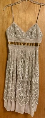 Vintage Anna Sui Golden Lace Mini Dress Size 2 - Image 1 of 4