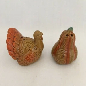 Turkey and Pumpkin Salt and Pepper Shakers Squash Vintage Fall Autumn Miniature  - Picture 1 of 5