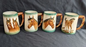 Beautiful Vtg HAL-SEY FIFTH JAPAN Horse Mugs Equestrian Porcelain Highly Embosse - Picture 1 of 11