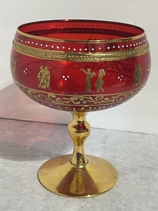 Ardult italian glass Ruby red compote bowl- gold roman figures - Picture 1 of 8