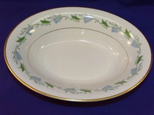 ROYAL JACKSON "SYLVIA" DINNERWARE OVAL SERVING BOWL BLUE FLOWERS GREEN LEAVES - Picture 1 of 5