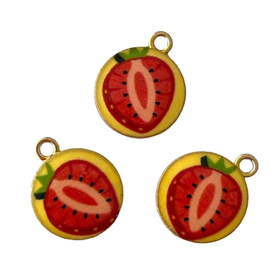 10 dijes esmalte rojo fresa fruta rodaja gotas planas redondas 19x15 mm Foto 1 de 3