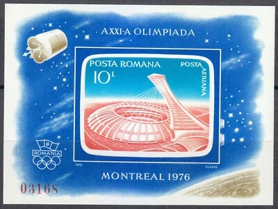 Rumania 1976 MNH Mi Bloque 136 Imperf Juegos Olímpicos Montreal/Espacio ** Foto 1 de 2