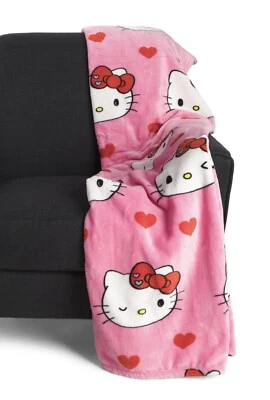 Cobertor de pelúcia Hello Kitty VALENTINES rosa vermelho coração novo com etiquetas - Imagem 1 de 4