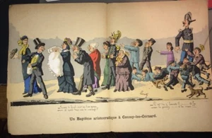  BAPTÊME . CARICATURE DOUBLE-PAGE AU POCHOIR DE LAURATE, 1880. - Picture 1 of 4