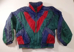 VINTAGE WOMEN'S SIZE LARGE EAST WEST NYLON ZIP JACKET *80'S LOOK PRINT *SWAG - Picture 1 of 5