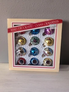 Vntg Bradford Novelty Hand Decorated Glass Mini Ornaments Set of 12 - Picture 1 of 5
