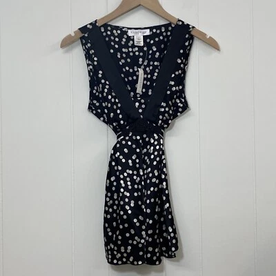 White House Black Market Blouse Womens Large Black Dots Silk Sleeveless Belt NWT - Image 1 of 4