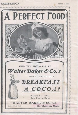1904 Walter Baker & Co.'s Breakfast Cocoa Vintage Original Print Ad - Image 1 of 4