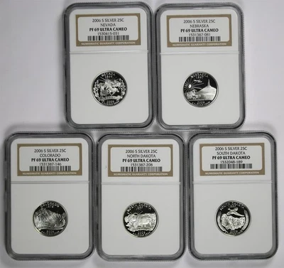 5pc 2006-S Silver State Quarter NV NE CO ND SD 25C NGC PF69UCAM (5 coins) - Image 1 of 2