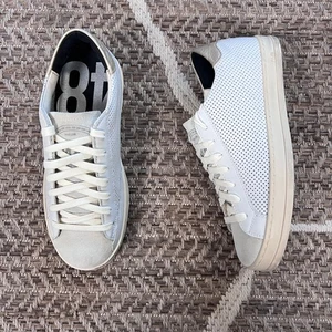 P448 John Zapatillas bajas de cuero perforado en blanco/perfecto talla 36 - Imagen 1 de 6