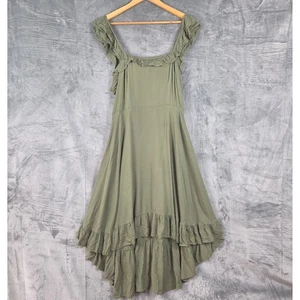 Damen Kleid mittelgrün Midi Boho Rüschen Stufen fließend feminin Landhaus Fee - Bild 1 von 7