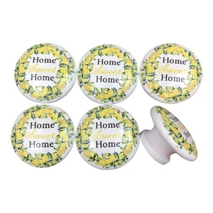 Set of 6 Lemon Wreath Home Sweet Home Wood Cabinet Knobs - White 1.5" Wide - Picture 1 of 3