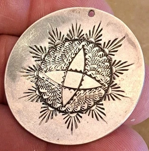 VINTAGE Sterling Silver NATIVE AMERICAN Pendant 1.5" Hand Stamped Signed JL - Picture 1 of 6