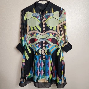 100% Silk Womens |M| Abstract Print Tunic w/Sheer 3/4 Sleeves - Picture 1 of 11